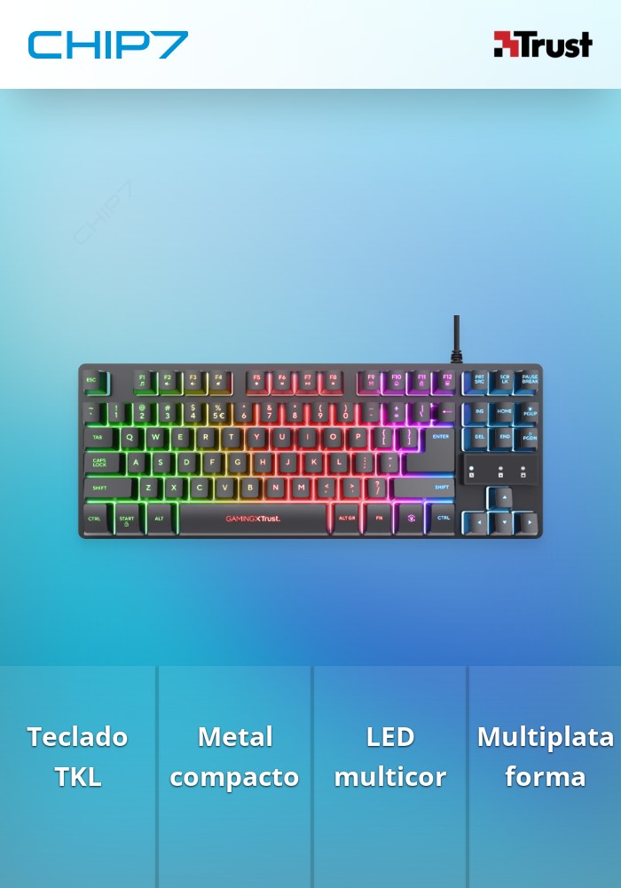 GXT833 THADO TKL Keyboard PT - Teclado gaming em metal compacto com iluminação LED multicor
