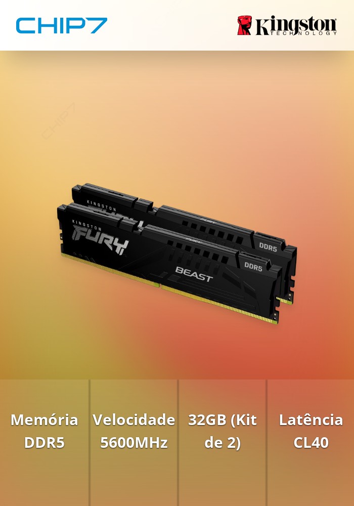 32GB 5600MHz DDR5 CL40 DIMM (Kit of 2) FURY Beast Black