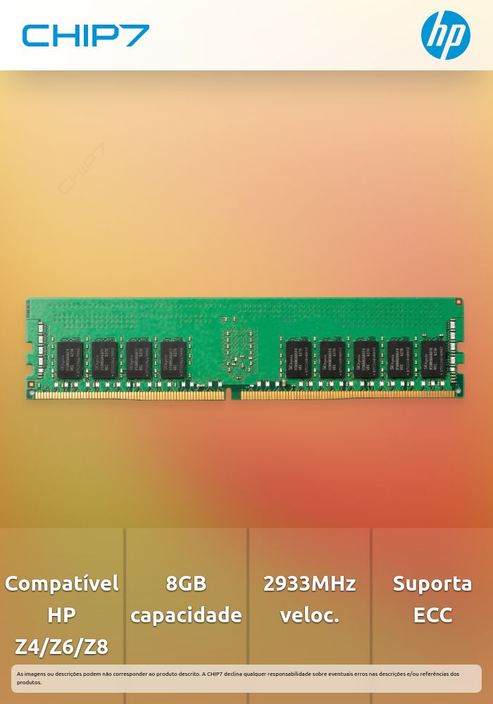 HP - DDR4 - módulo - 8 GB - DIMM 288-pin - 2933 MHz / PC4-23400 - 1.2 V - registado - ECC - para Workstation Z4 G4, Z6 G4, Z8 G4, ZCentral 4R