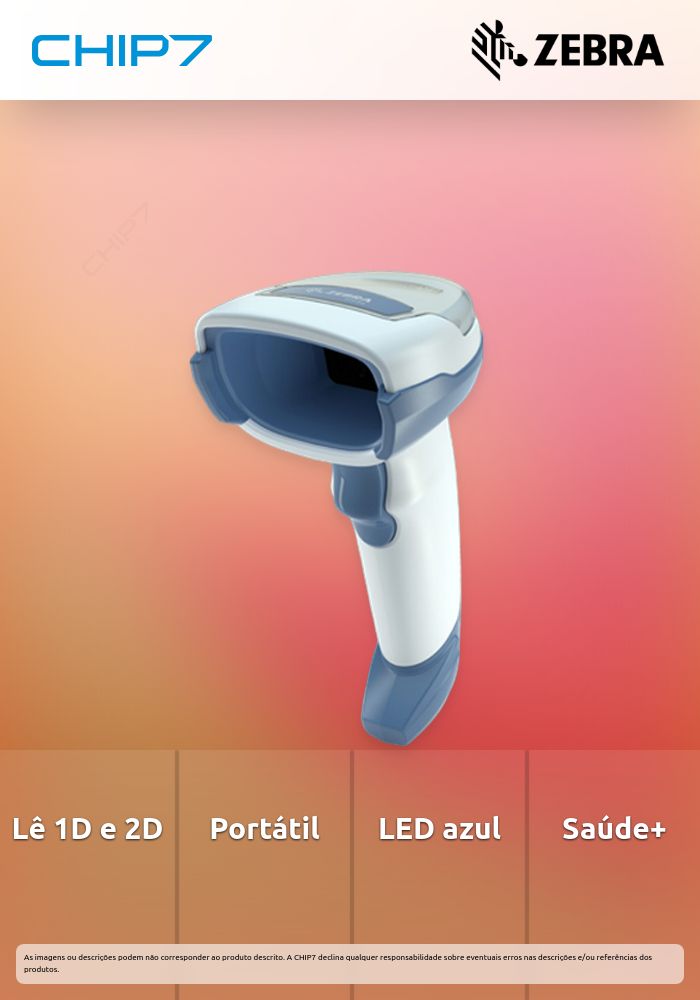Leitor de código de barras Zebra DS4608-HC portátil 1D/2D LED Azul Branco