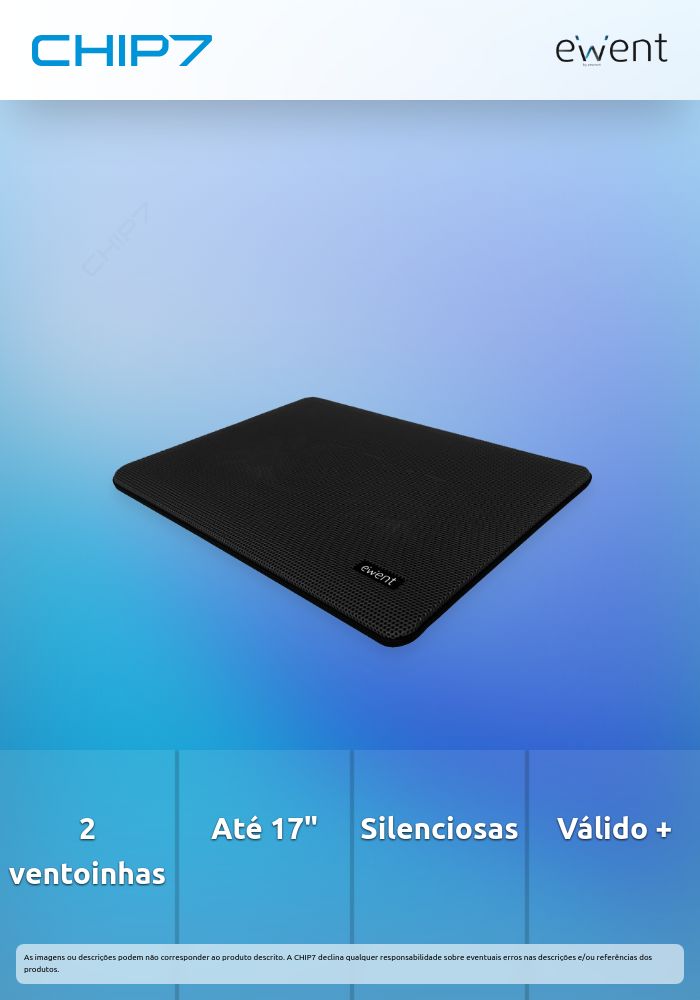 Base de Refrigeração para Portátil com 2 ventoinhas silenciosas, até 17