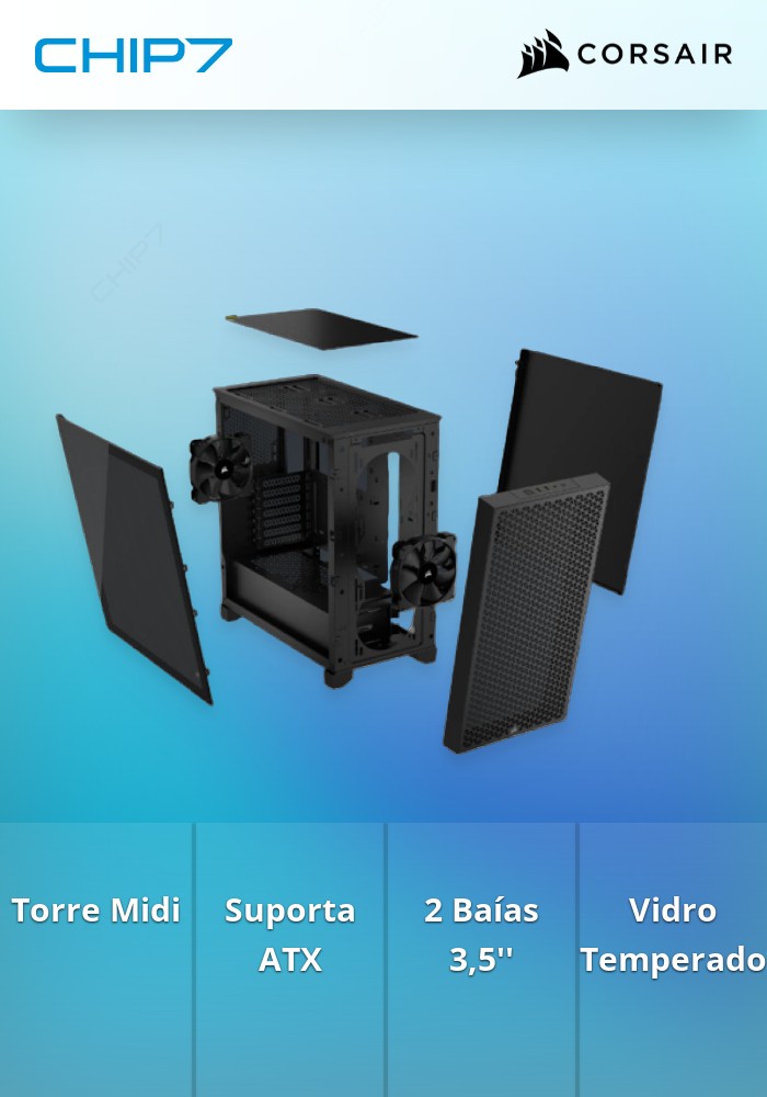 Caixa ATX Corsair 3000D Airflow Preta Vidro Temperado