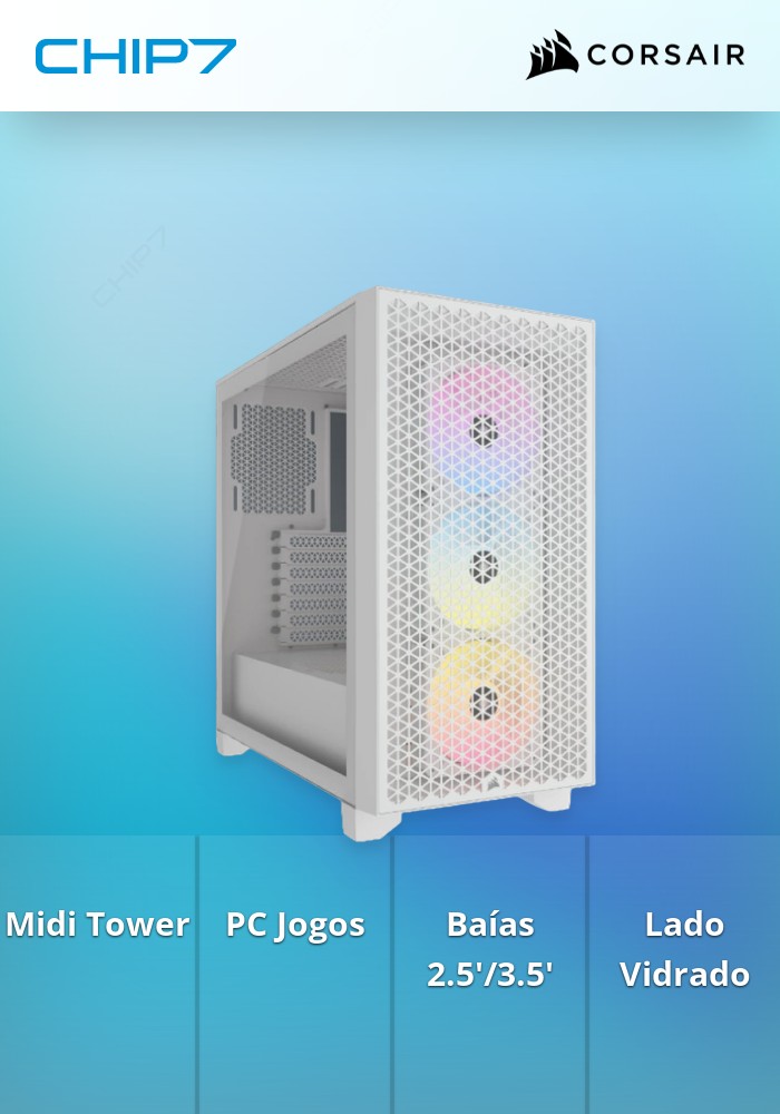 Caixa ATX Corsair 3000D Airflow RGB Branca Vidro Temperado