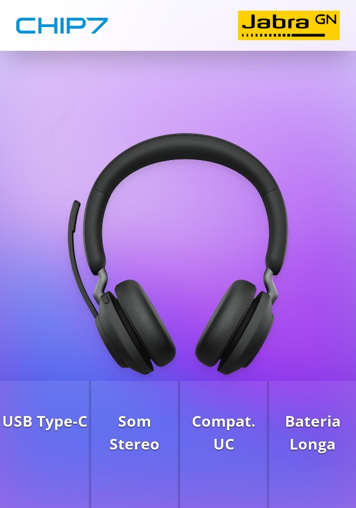 Headset Call Center Jabra Evolve2 65 UC Stereo Type-C Preto
