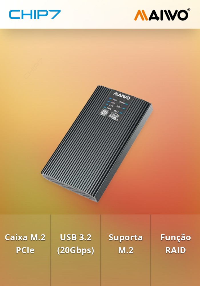 CAIXA EXTERNA Maiwo PARA 2 M.2 NVME C/RAID USB 3.2 GEN 2X2 20GBPS