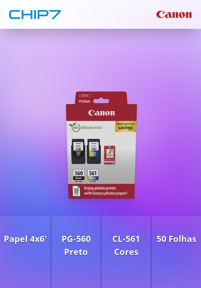 Pack económico de tinteiro Canon PG-560/CL-561 + papel fotográfico