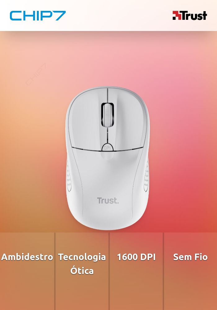 Rato Wireless Trust Primo Compacto Branco 1600 DPI
