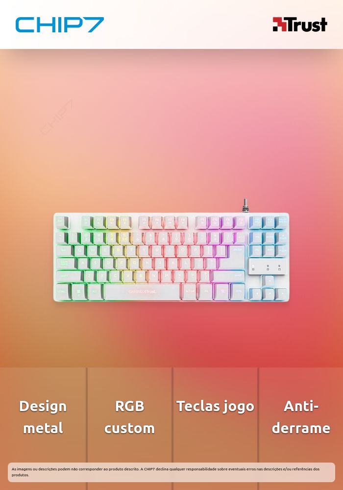 Teclado Trust Gaming GXT833 THADO RGB Metal Branco