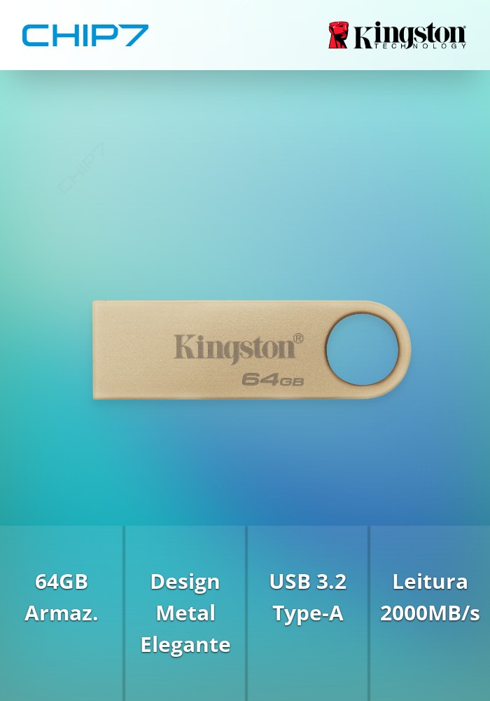 64GB Pen Drive Kingston DataTraveler SE9 G3 metal USB 3.2 Type-A 2.000R/1.000W