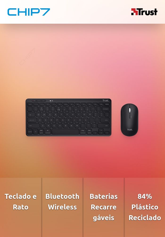 Teclado e Rato Wireless Trust Bluetooth Bateria Lyra Preto
