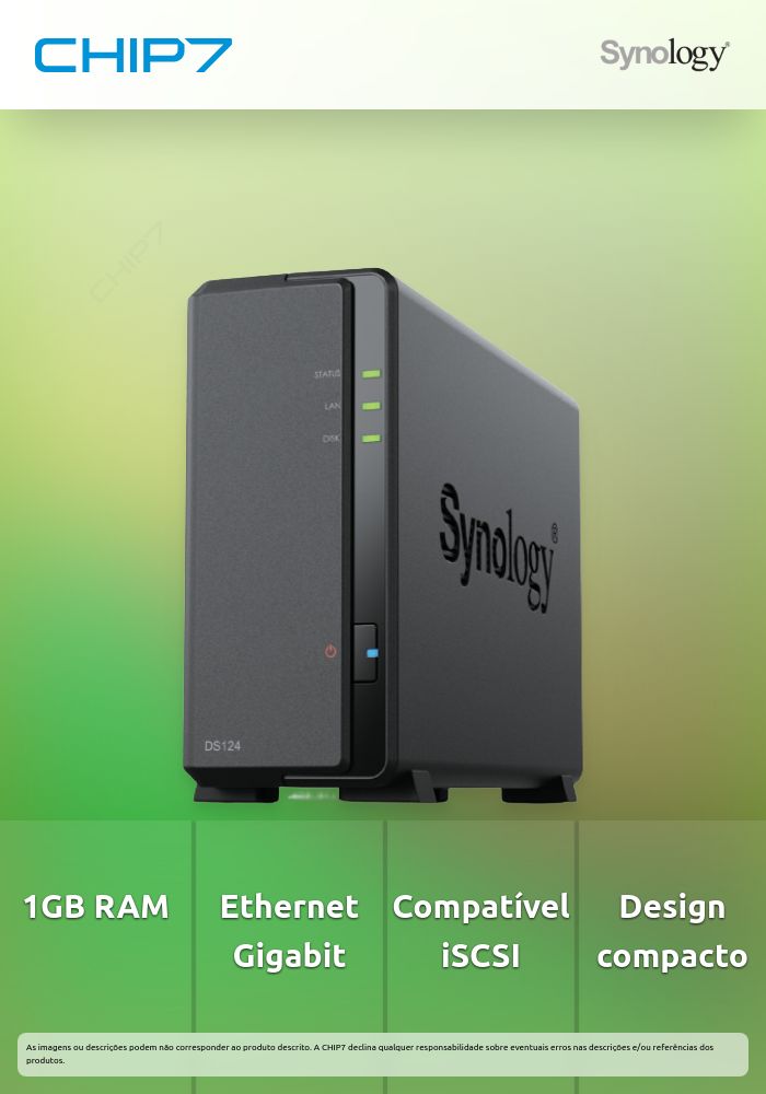 Servidor NAS Synology Disk Station DS124 1GB RAM Gigabit Ethernet Assistência iSCSI