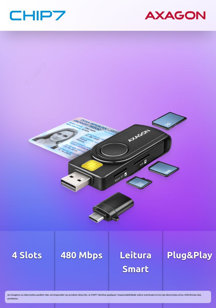Leitor cartões AXAGON CRE-SMP2A USB Smart card & SD/microSD