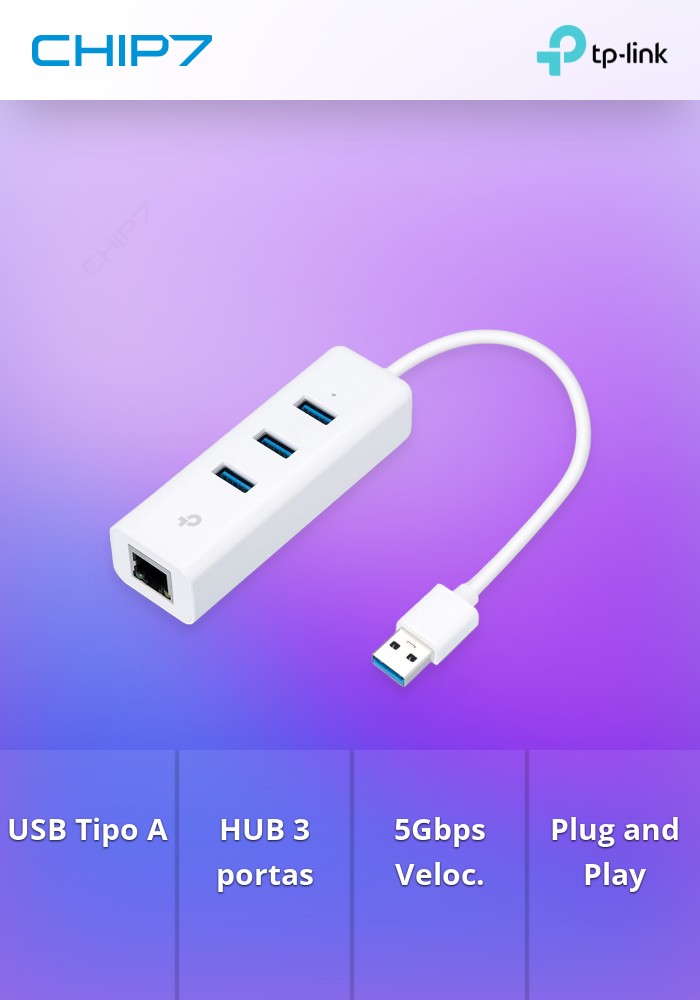 CONVERSOR USB A M P/ RJ45 GIGABIT+ 3 USB 3.1 TP-LINK UE330