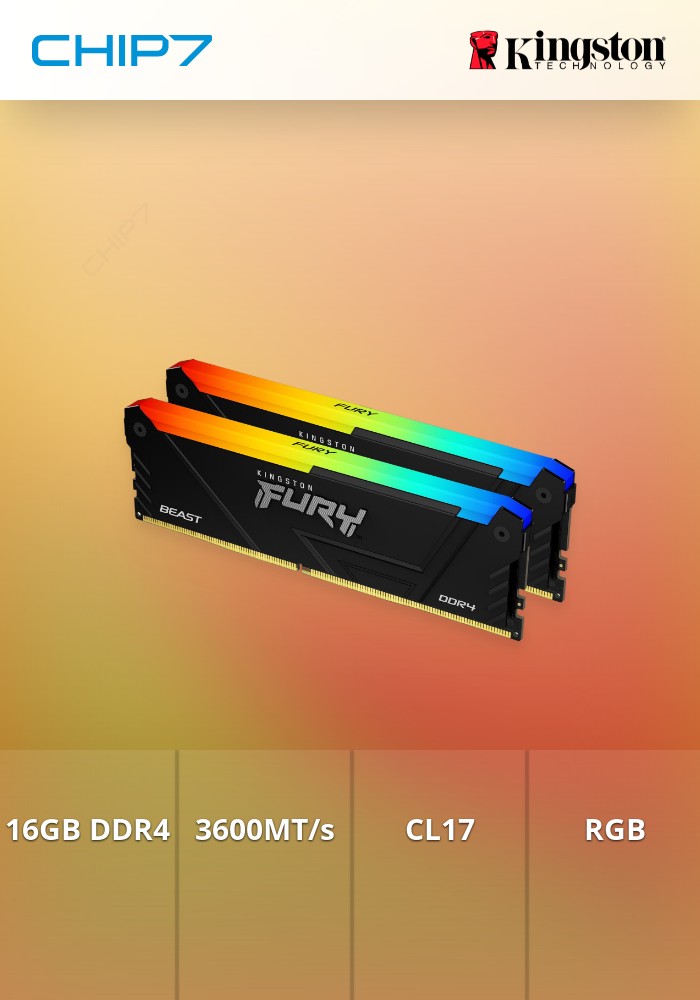 16GB 3600MT/s DDR4 CL17 DIMM (Kit of 2) FURY Beast RGB