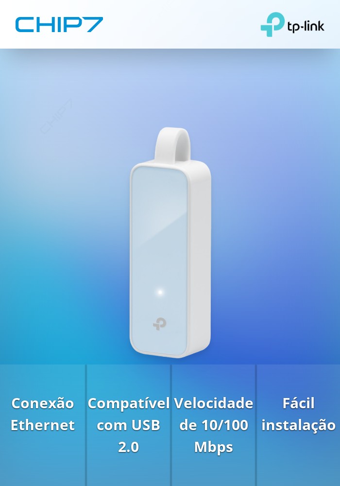 Adaptador USB 2.0 10/10Mbps Ethernet, para ligar o PC a uma rede através de uma porta USB.