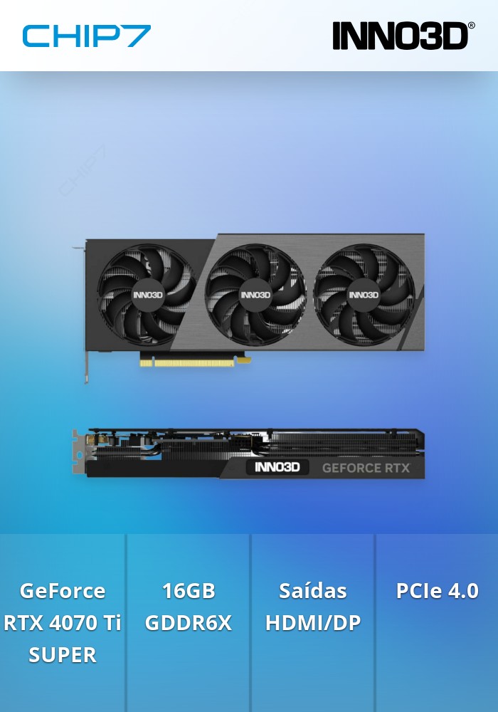 PLACA GRAFICA INNO3D NVD RTX 4070 Ti SUPER X3 OC 16GB GDDR6X 1x HDMI 3x DP
