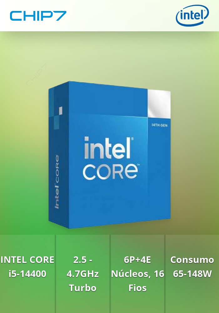 Processador INTEL I5 14400 LGA1700 2.54.7GHZ 20MB 6PC+4EC/16T 65/148W TRAY