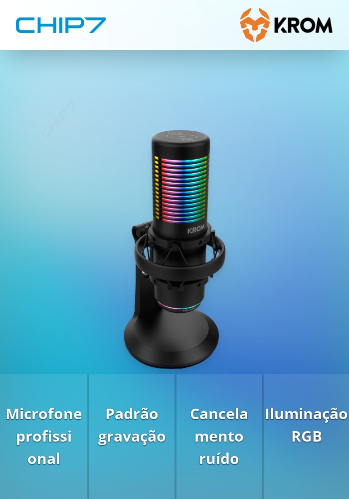 Krom Kaze Microfone Condensador para Streaming RGB Preto