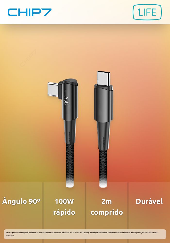 1Life cabo USB-C 90º 100W 2m