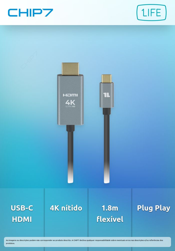 1Life cabo adaptador USB-C > HDMI 4K 1.8m