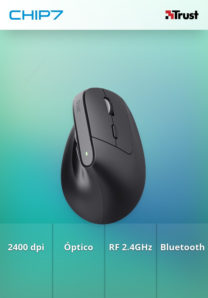 Rato Wireless Trust BAYO+ Ergonómico Preto