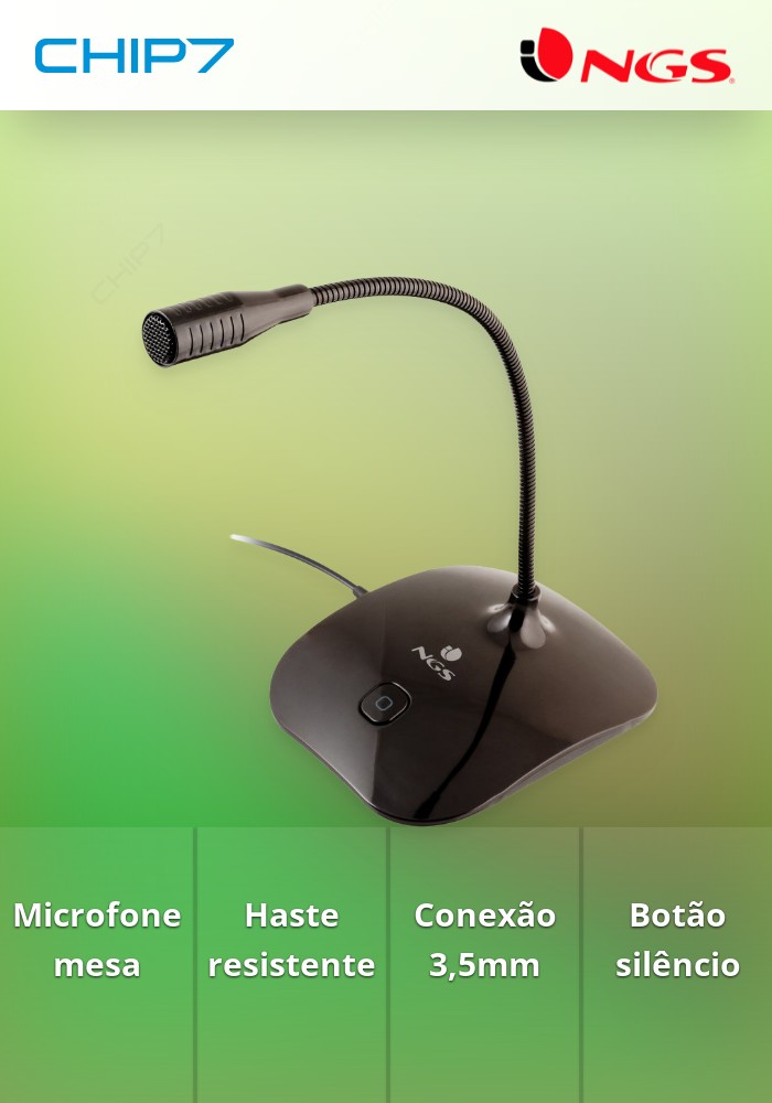 Microfone de mesa com haste em metal direcionável, JACK 3,5mm, botão mute   - preço válido até fim de stock das unidades pré estabelecidas para a promoção