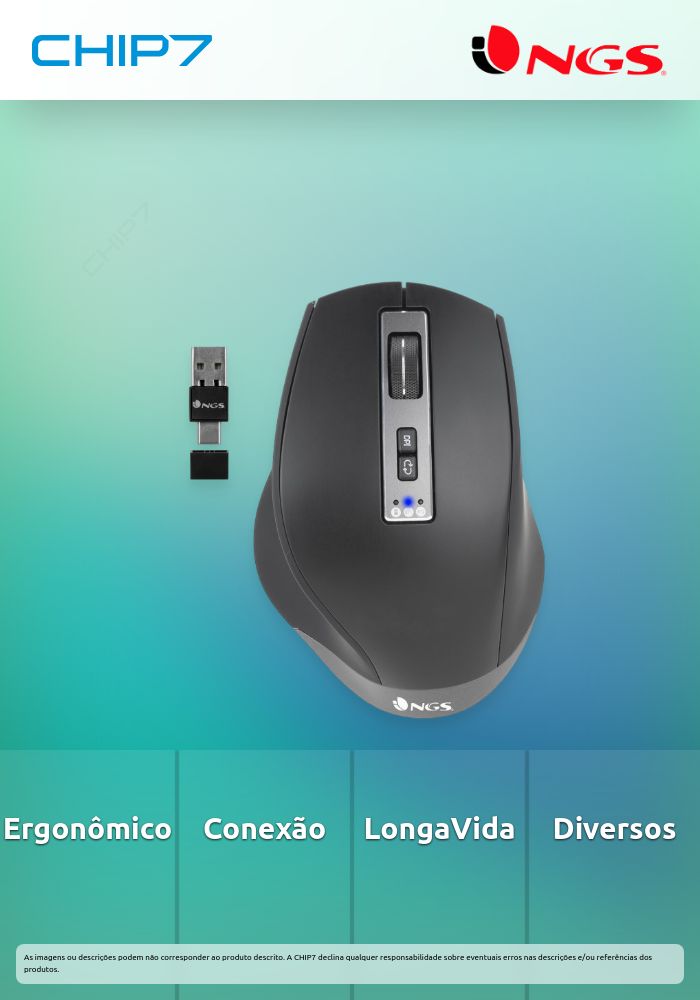 RATO SEM FIOS WIRELESS E BUETOOTH 3200 DPI RECARREGAVEL MULTI-DISPOSITIVO COM ALCANCE ATE 10M - EM PRETO