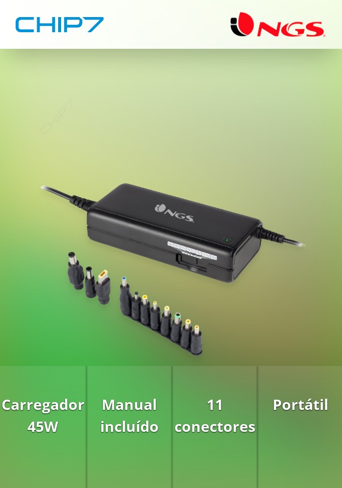 Carregador de parede manual para portátil, 45W , 11 conetores