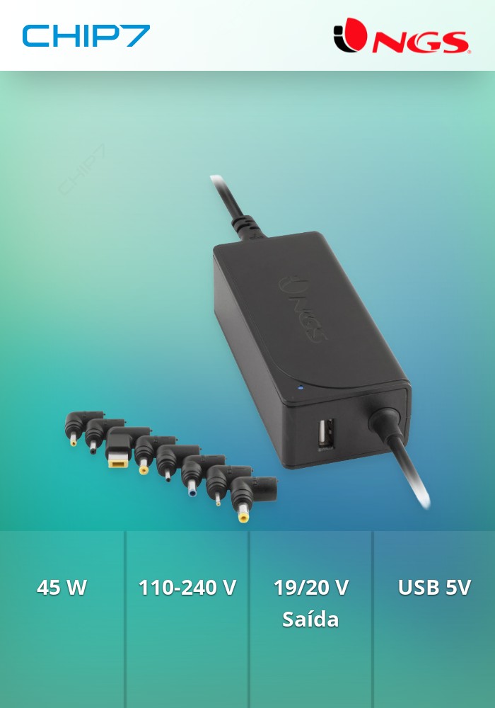 Carregador de parede automatico para portátil, 45W , 8 conetores