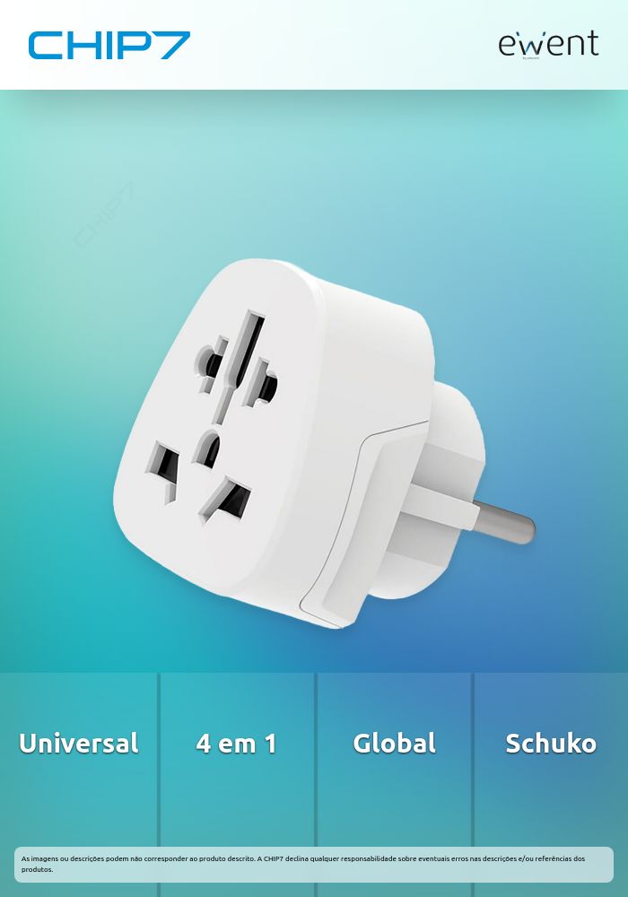 Adaptador de viagem universal Ewent EU/UK/EUA/AUS Schuko