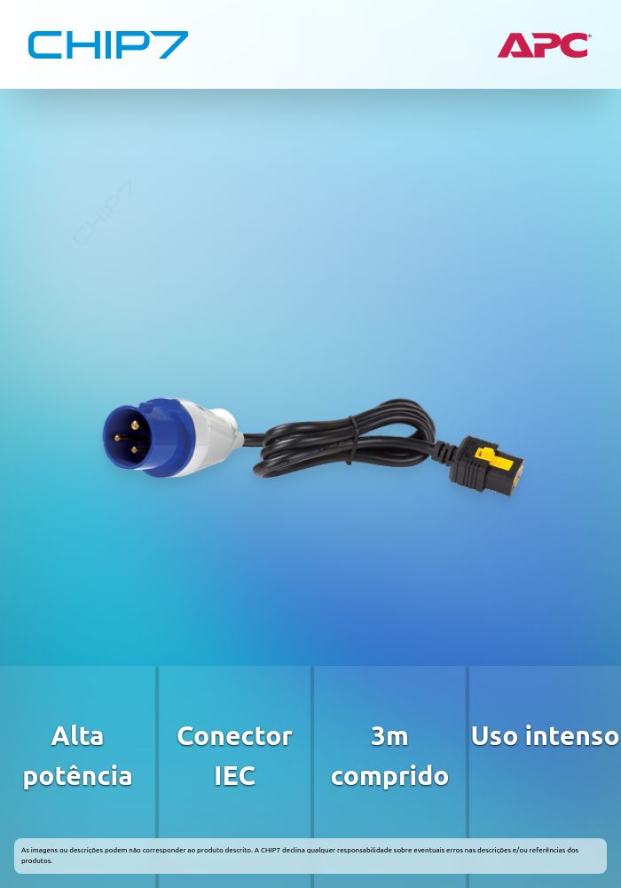 Cabo de alimentação APC IEC 60309 16A (M) para IEC 60320 C19 16A 3m