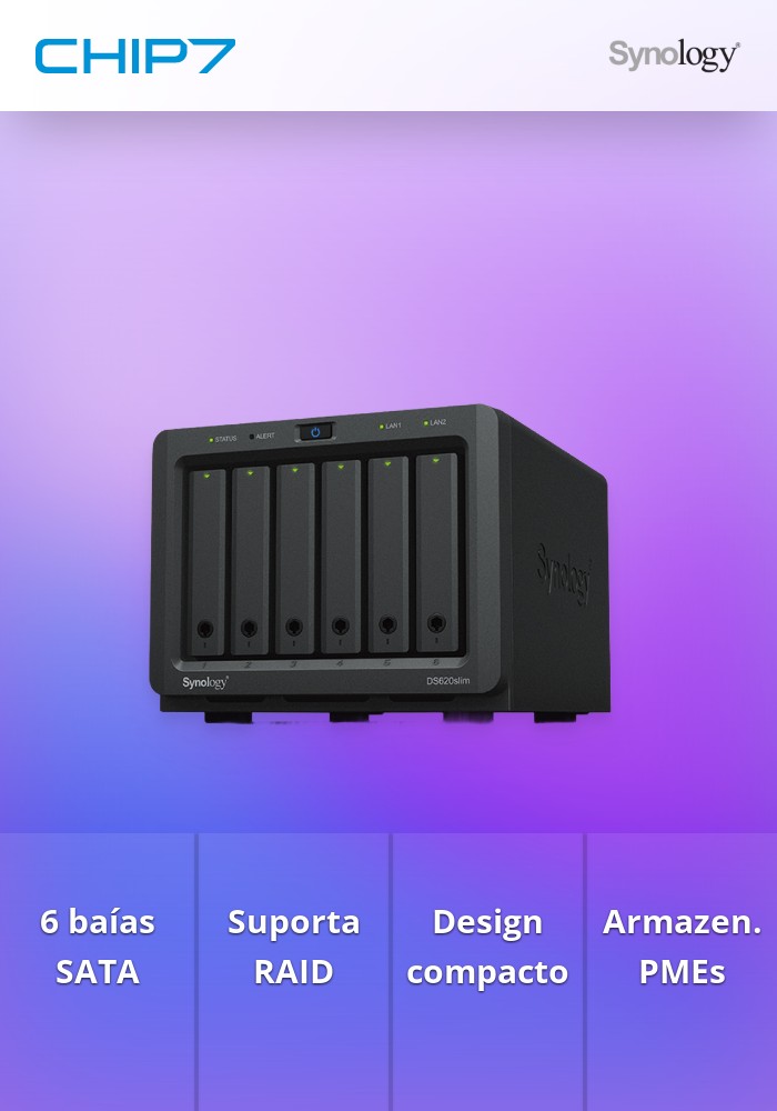 NAS Synology Disk Station DS620slim 6 Baías SATA 6Gb/s RAID