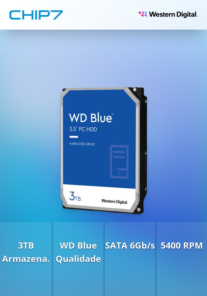 3TB HDD Disco Interno Western Digital Blue WD30EZAZ 3.5