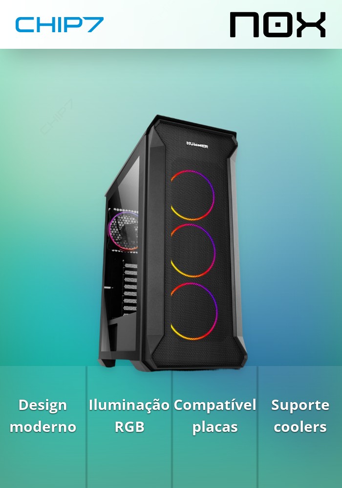 Caixa NOX Hummer Quantum RGB Full Tempered Glass Black ATX