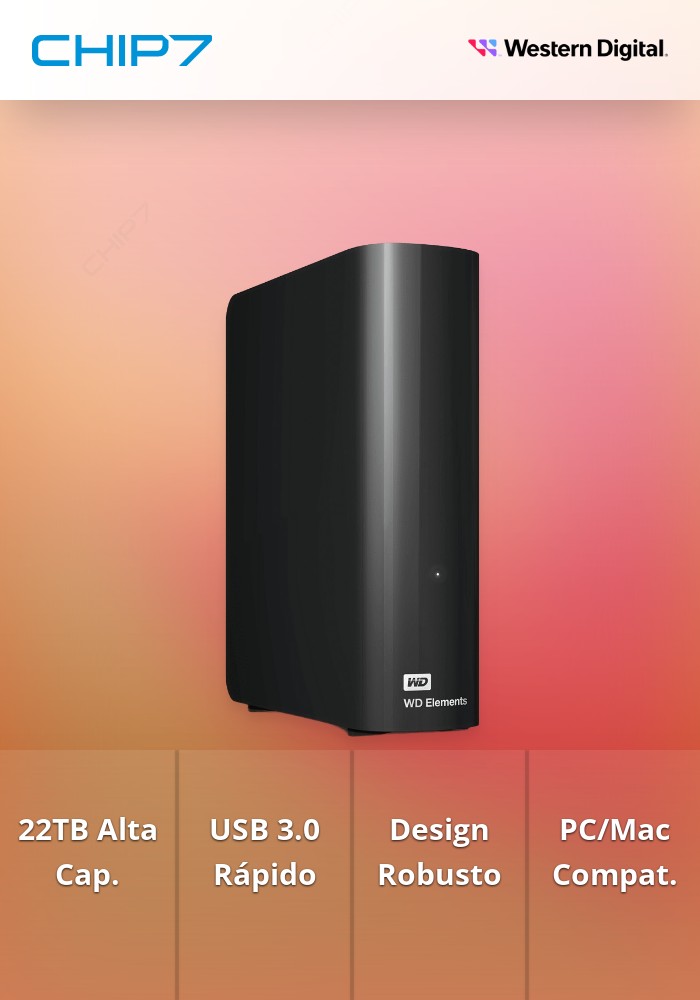 22TB HDD Disco Externo Western Digital Elements Desktop WDBWLG0220HBK-EESN USB 3.0