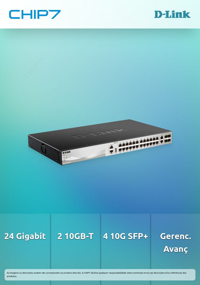Switch D-Link DGS-3130-30TS Gerenciada 24 portas Gigabit + 2 portas 10GBASE-T + 4 portas 10G SFP+