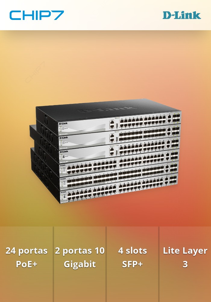 Switch D-Link DGS 3130-30PS L3 Lite Gerenciada 24 x 10/100/1000 (PoE+) + 2 x 10 Gigabit Ethernet + 4 x 10 Gigabit SFP+