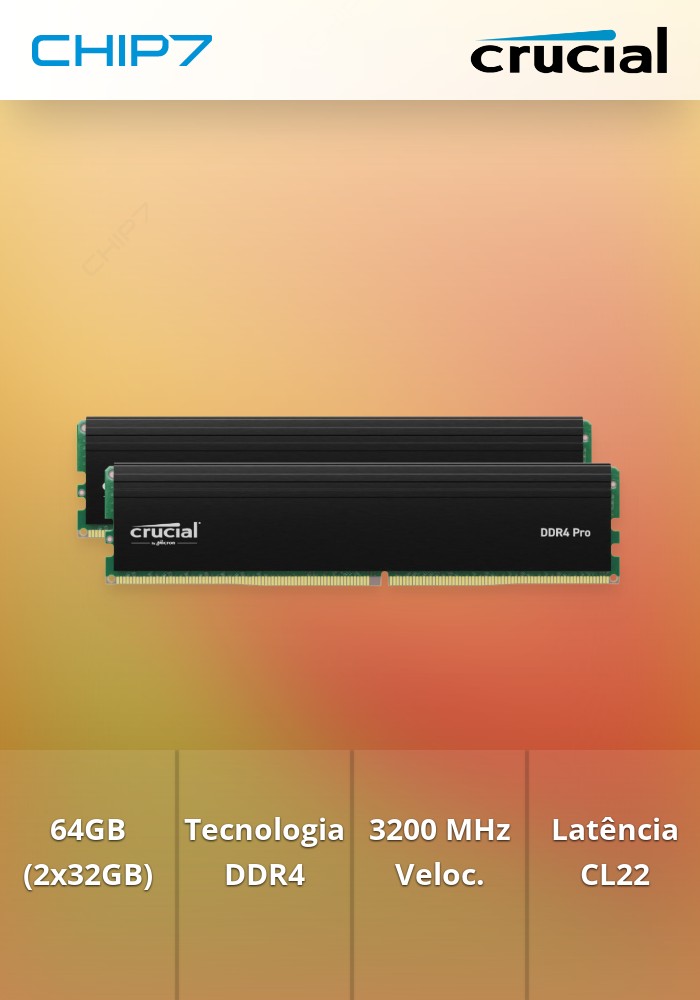 64GB RAM (2x32GB) DDR4 Crucial 3200 MHz CL22