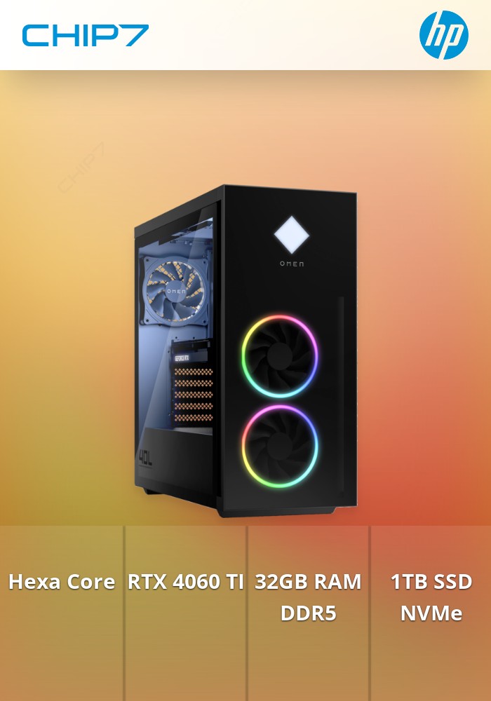Computador HP OMEN 40L - Ryzen 5 7600X / 32GB RAM / 1TB SSD / RTX 4060 TI / Windows 11 - GT21-1006np