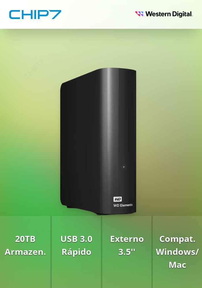 20TB HDD Disco Externo Western Digital Elements Desktop WDBWLG0200HBK 3.5