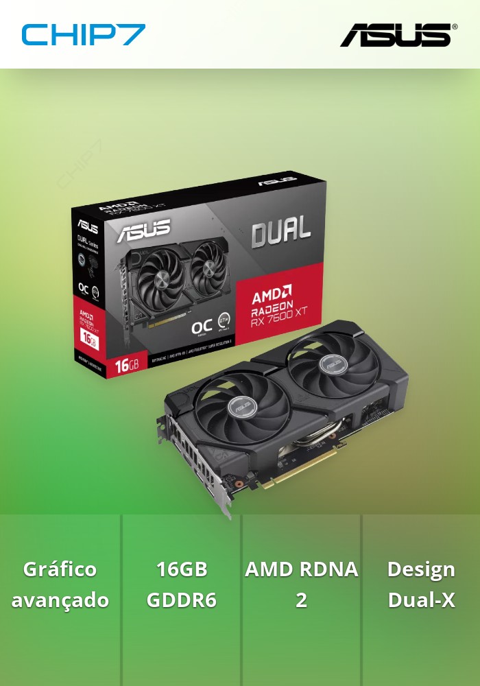 Placa Gráfica ASUS Dual AMD RX 7600 XT 16GB