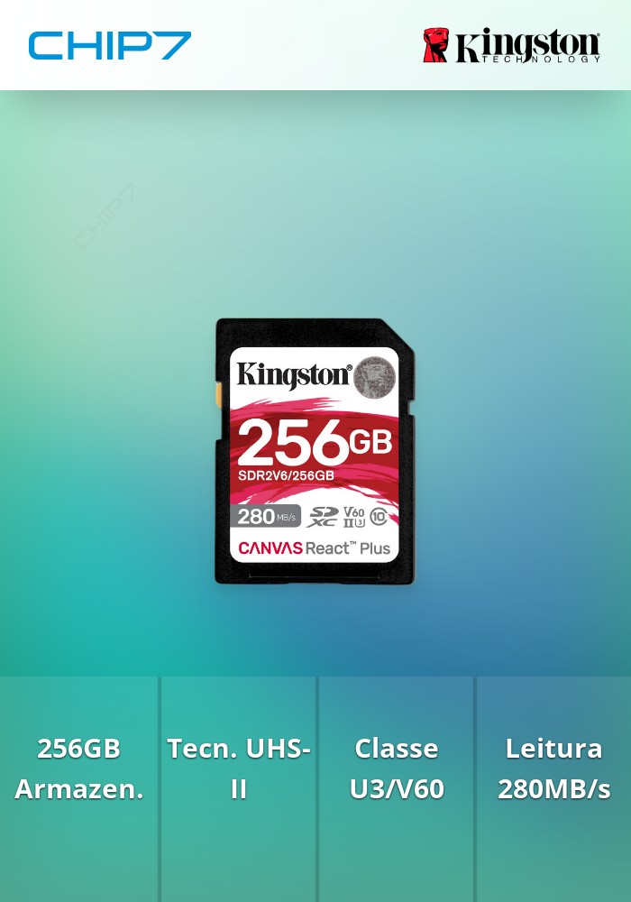 256GB SD Kingston Canvas React Plus V6 SDXC UHS-II U3 V60 280R/150W
