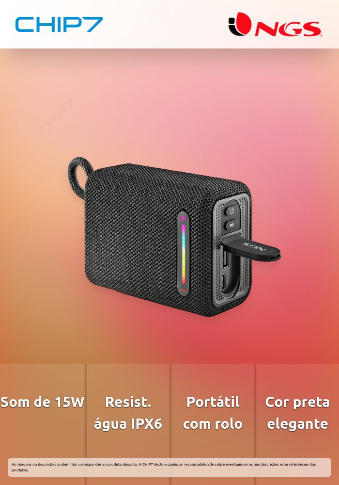 Coluna NGS Roller Furia 1 IPX6 15W Preta