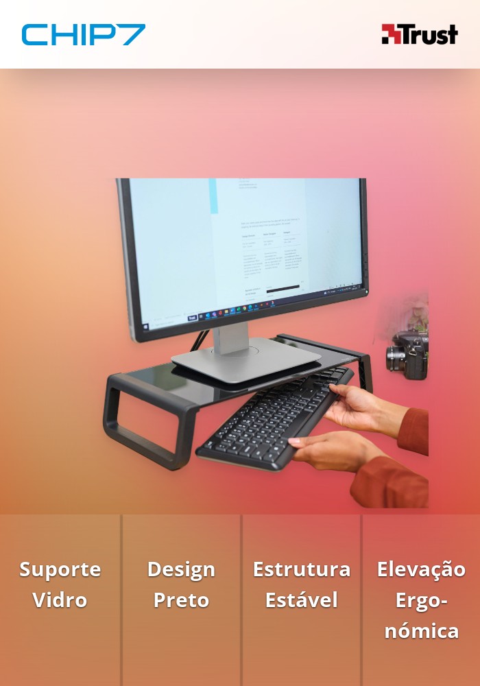 Suporte Monitor TRUST MONTA Vidro Temperado Preto