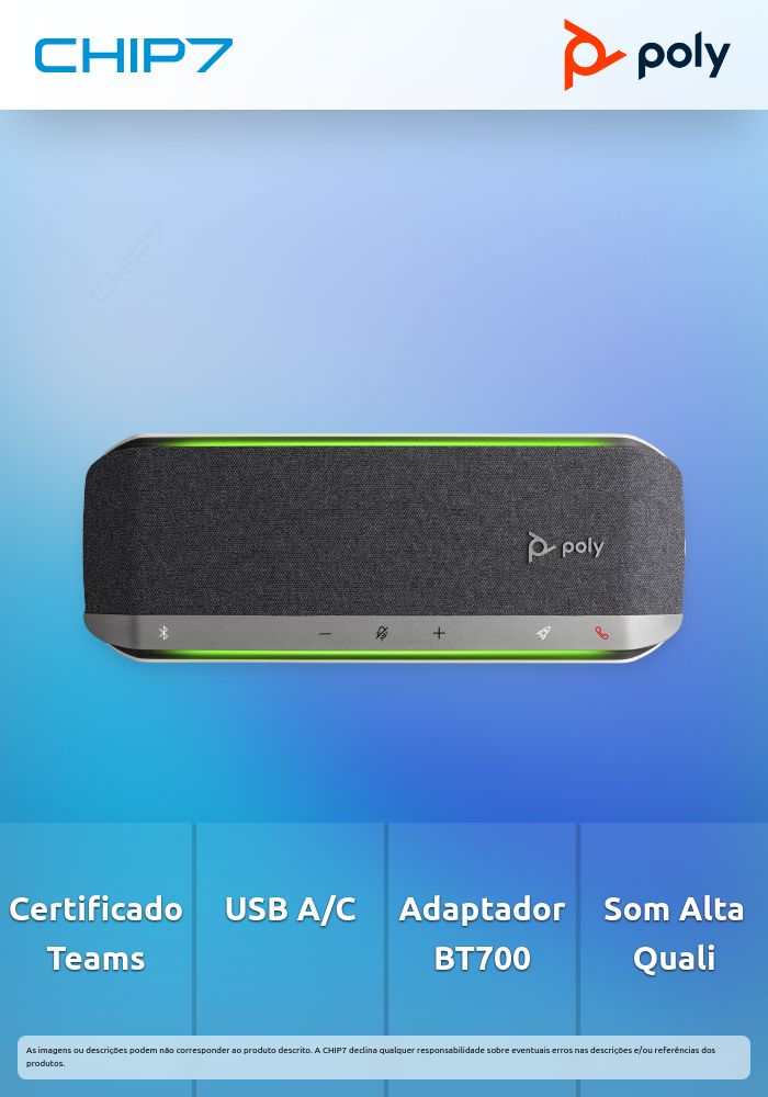Alta-voz Poly Sync 40+ USB-A USB-C - Certificado Microsoft Teams + Adaptador USB-A BT700 (77P36AA)