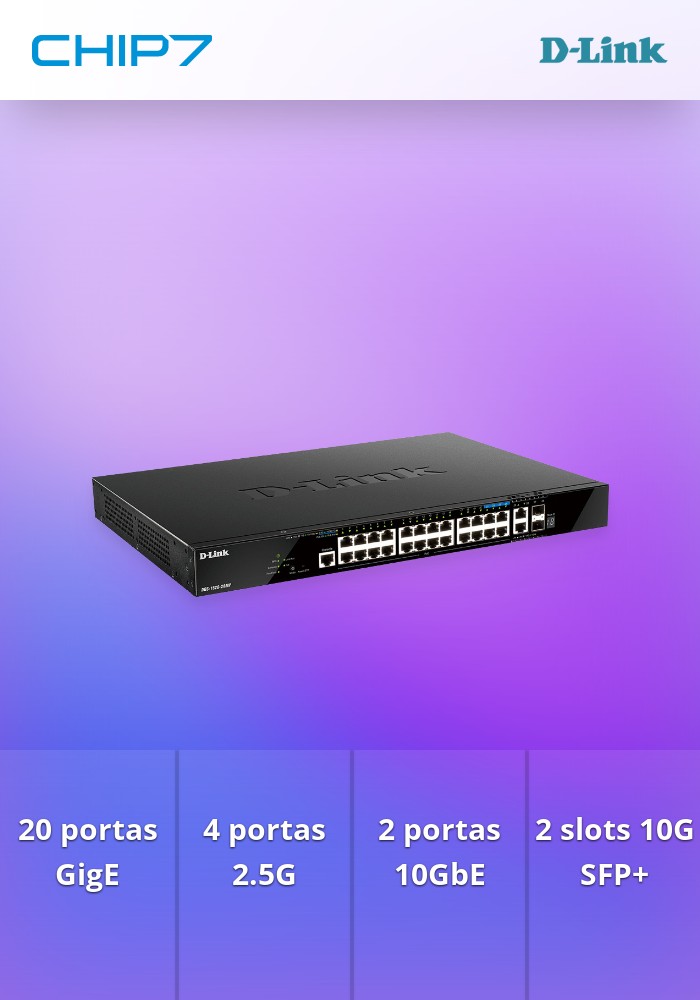 Switch D-Link DGS 1520-28MP L3 Smart 20 x 10/100/1000 (PoE+) + 4 x 2.5G (PoE+) + 2 x 10 Gigabit Ethernet + 2 x 10 Gigabit SFP+