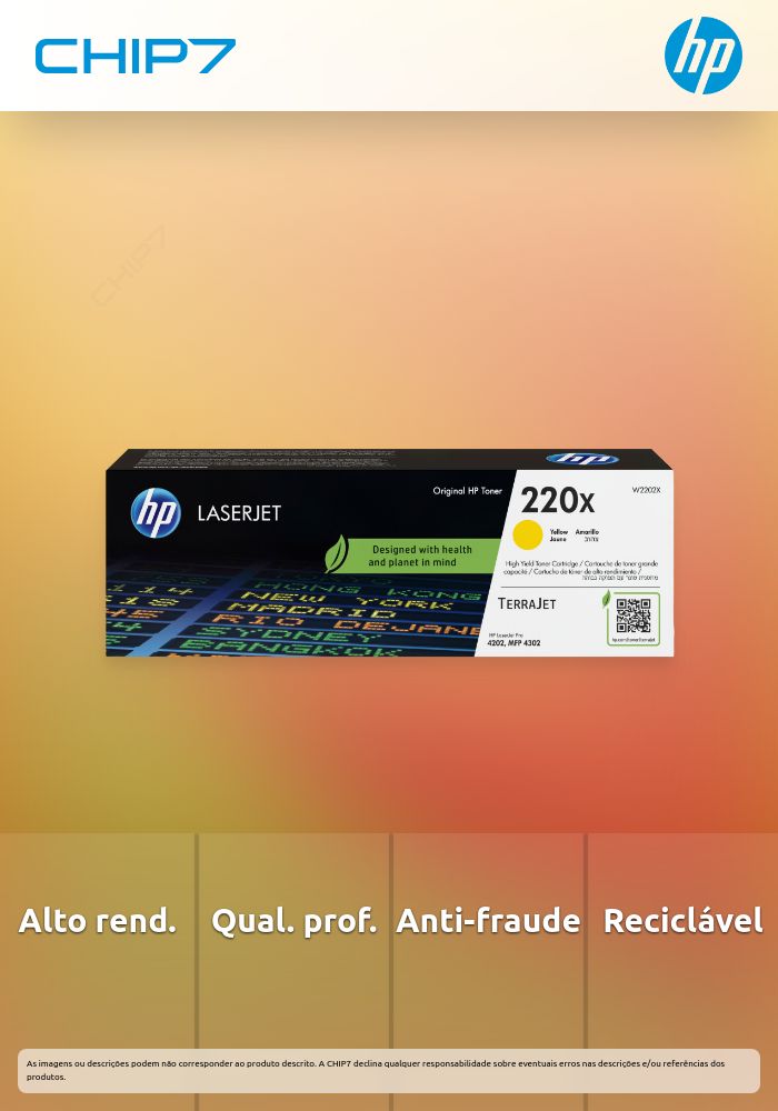 Toner HP 220X Amarelo Original LaserJet