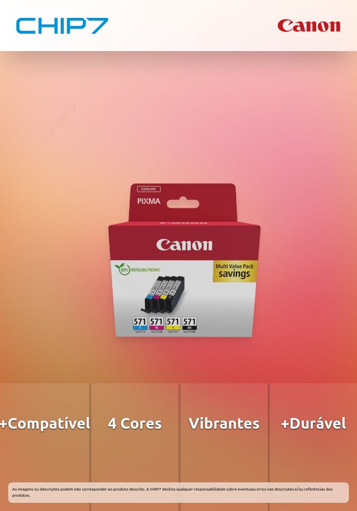 Multipack de tinteiros a cores Canon CLI-571 BK/C/M/Y
