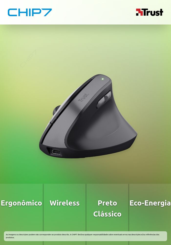 Rato Wireless Trust TM-270 Ergonómico Preto