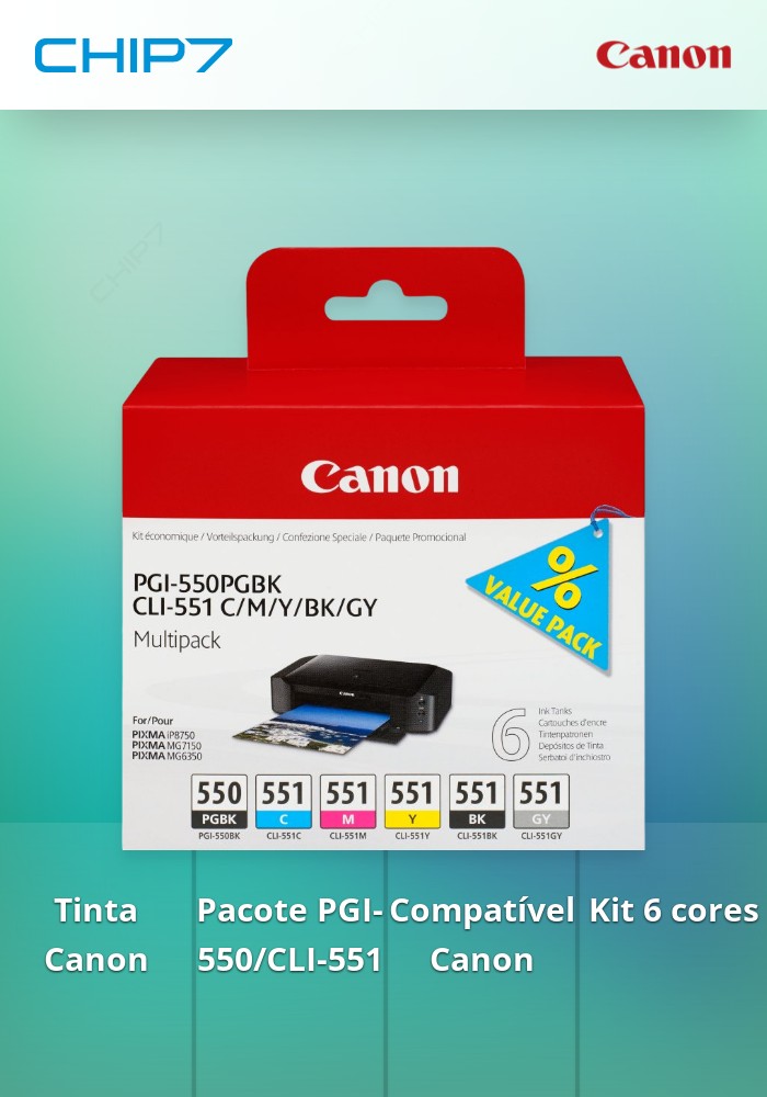 PGI-550/CLI-551 PGBK/C/M/Y/BK/GY Multi Pack